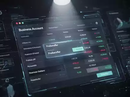 Ein abstraktes Bild, das digitale Finanzlösungen für Freiberufler darstellt, mit einem Fokus auf Geschäftskonten und Online-Banking. - Foto: über boerse-global.de
