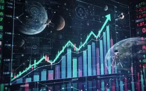 Digitales Aktienmarktdisplay mit Aufwärtstrend und angedeuteter Technologie- und Raumfahrthintergrund. - Foto: über boerse-global.de