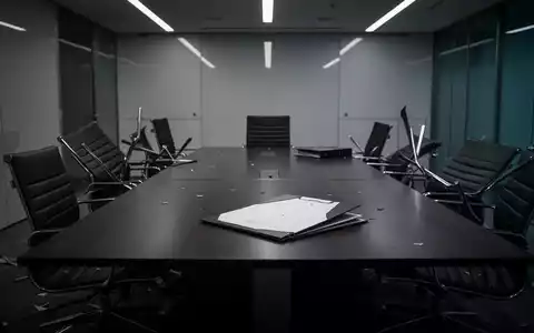 Ein leerer, modern eingerichteter Konferenzraum mit einem langen Tisch und Stühlen, die eine angespannte Atmosphäre vermitteln. - Foto: über boerse-global.de