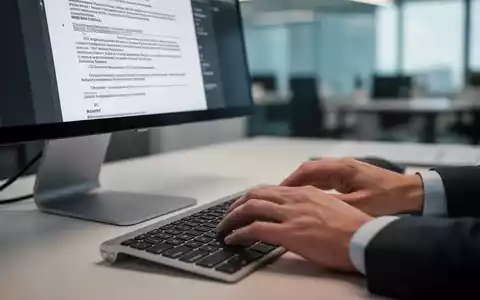 Nahaufnahme von Händen, die an einer Computertastatur in einem modernen Büro tippen, mit einem juristischen Dokument auf dem Bildschirm. - Foto: über boerse-global.de