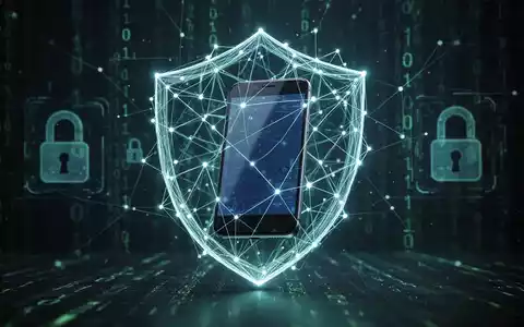 Ein stilisiertes digitales Schutzschild um ein Smartphone, umgeben von leuchtenden Netzwerklinien und Binärcode, symbolisiert Cybersicherheit. - Foto: über boerse-global.de