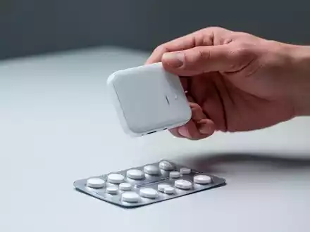 Eine Hand hält eine kleine, weiße Tablette über einer Blisterpackung, symbolisierend neue orale Medikamente zur Gewichtsabnahme. - Foto: über boerse-global.de
