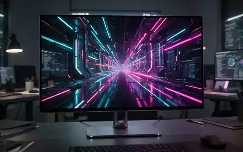 Nahaufnahme eines eleganten, modernen OLED-Monitors mit lebendigen, kontrastreichen Grafiken in einem professionellen Umfeld. - Foto: über boerse-global.de