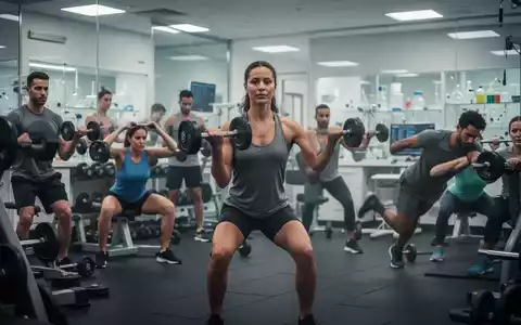 Eine Gruppe von Menschen trainiert in einem modernen Fitnessstudio, mit einer verschwommenen Darstellung von medizinischer Ausrüstung im Hintergrund. - Foto: über boerse-global.de