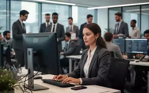 Büroangestellte arbeiten in einem modernen Büro, eine Frau konzentriert sich auf ihren Computer. Symbolisiert Büromanagement und Assistenz. - Foto: über boerse-global.de