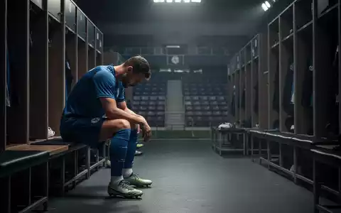 Ein einsamer, nachdenklicher ehemaliger Sportler sitzt allein in einer leeren Umkleidekabine, den Kopf gesenkt, was Verlust und Reflexion vermittelt. - Foto: über boerse-global.de