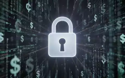 Ein stilisiertes, leuchtendes Vorhängeschloss-Symbol über einem Hintergrund aus abstrakten Datenströmen und Währungssymbolen, das digitale Sicherheit und finanzielle Integrität symbolisiert. - Foto: über boerse-global.de