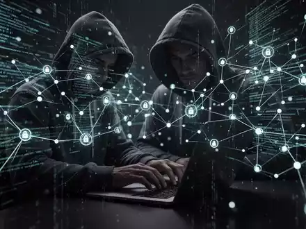 Person in Kapuzenjacke tippt auf Laptop, umgeben von leuchtenden digitalen Datenströmen, symbolisiert Datenleck und Cyberkriminalität. - Foto: über boerse-global.de