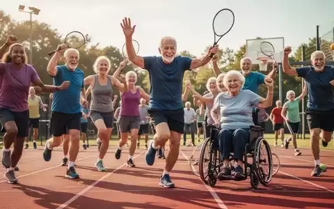 Eine vielfältige Gruppe von Menschen jeden Alters, die gemeinsam Sport treiben und Erfolge feiern, mit Fokus auf Gemeinschaft und Bewegung. - Foto: über boerse-global.de
