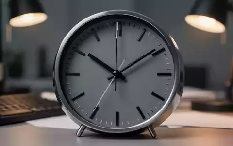Nahaufnahme einer modernen Analoguhr, deren Zeiger Mitternacht nähern, mit einem unscharfen Bürohintergrund. Symbolisiert Überstunden und Arbeitszeit. - Foto: über boerse-global.de