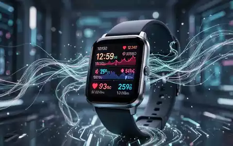 Nahaufnahme einer Smartwatch mit Gesundheitsdaten und abstrakten KI-Grafiken. - Foto: über boerse-global.de