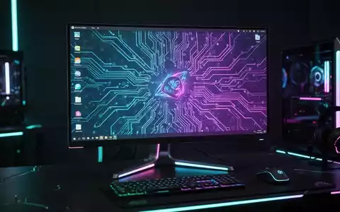 Zukunftssicheres Gaming-Setup mit Linux-Monitor, Neon-Akzenten und Leiterplattenmustern. - Foto: über boerse-global.de