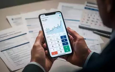 Hände halten ein Smartphone, das eine Rentenlückenberechnung anzeigt, mit verschwommenen Dokumenten im Hintergrund. - Foto: über boerse-global.de