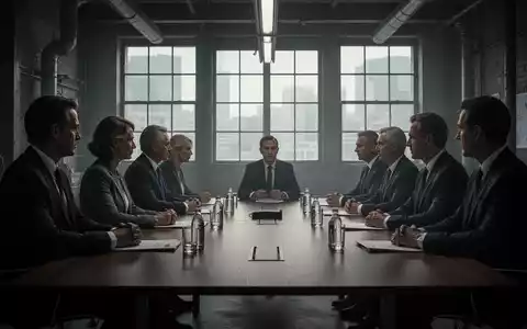 Ein Besprechungsraum mit einer langen Tafel, an der sich Arbeitnehmervertreter und Unternehmensführer gegenübersitzen. Die Atmosphäre ist angespannt. - Foto: über boerse-global.de