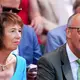 Bundeskanzler Friedrich Merz und seine Frau schauten sich das Finale aus der ersten Reihe in der Roxal Box an. - Bild: Mike Egerton/PA Wire/dpa
