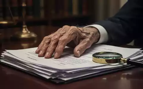 Eine gealterte Hand ruht auf juristischen Dokumenten, möglicherweise einem Testament, mit einer Lupe daneben. - Foto: über boerse-global.de