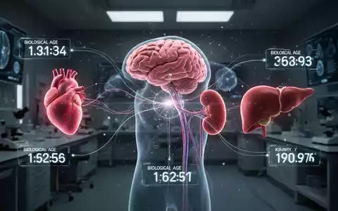 Abstrakte Darstellung biologischer Uhren, die unterschiedliche Alterungsgeschwindigkeiten von Organen wie Herz, Gehirn und Nieren anzeigen. - Foto: über boerse-global.de