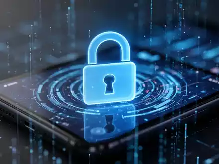 Ein stilisiertes, blau leuchtendes Vorhängeschloss-Symbol über einem unscharfen Smartphone-Bildschirm mit digitalen Mustern, das digitale Regulierung darstellt. - Foto: über boerse-global.de