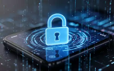 Ein stilisiertes, blau leuchtendes Vorhängeschloss-Symbol über einem unscharfen Smartphone-Bildschirm mit digitalen Mustern, das digitale Regulierung darstellt. - Foto: über boerse-global.de