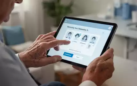 Ältere Hände interagieren mit einem Tablet, das einen Online-Gedächtnistest anzeigt, in einer modernen, hellen Umgebung. - Foto: über boerse-global.de