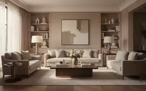 Ein luxuriöses, aufgeräumtes Wohnzimmer mit minimalistischem Design, eleganten Möbeln und weichem, natürlichem Licht. - Foto: über boerse-global.de
