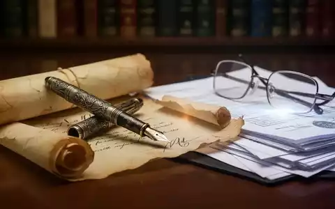Eine verwitterte Feder auf einer teilweise ausgerollten Pergamentrolle, daneben eine Brille auf einem Stapel juristischer Dokumente. - Foto: über boerse-global.de