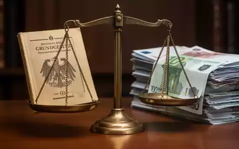 Eine Waage mit dem deutschen Grundgesetz auf der einen Seite und Geldscheinen oder Dokumenten auf der anderen Seite. - Foto: über boerse-global.de