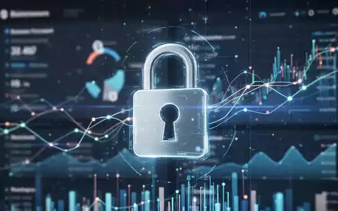 Glühendes digitales Vorhängeschloss-Symbol auf unscharfem Finanz-Dashboard, das sichere Geschäftskonten und digitale Transaktionen symbolisiert. - Foto: über boerse-global.de