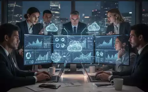 Ein modernes BĂŒro, in dem ein Team digitale Finanzdaten und Diagramme auf Bildschirmen betrachtet, was die Digitalisierung der Buchhaltung symbolisiert. - Foto: ĂŒber boerse-global.de