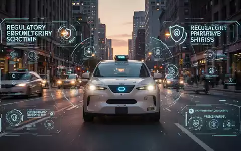 Autonomes Robotaxi auf einer Stadtstraße in der Dämmerung, symbolisiert regulatorische Aufsicht und Wandel in Branchenpartnerschaften. - Foto: über boerse-global.de