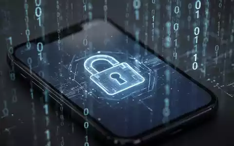 Ein Smartphone-Bildschirm zeigt ein digitales Schlosssymbol, umgeben von verschwommenen Datenströmen, die Cybersicherheit und KI-Bedrohungen symbolisieren. - Foto: über boerse-global.de