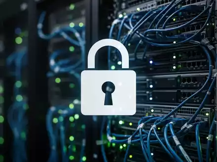 Leuchtendes digitales Vorhängeschloss-Symbol über verschwommenen Server-Racks und Netzwerkkabeln, das eine kritische Cybersicherheitslücke darstellt. - Foto: über boerse-global.de