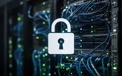 Leuchtendes digitales Vorhängeschloss-Symbol über verschwommenen Server-Racks und Netzwerkkabeln, das eine kritische Cybersicherheitslücke darstellt. - Foto: über boerse-global.de