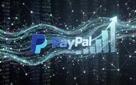 Digitale Finanzdatenströme mit dezentem PayPal-Logo, symbolisieren Wachstum, KI-Integration und Aktienperformance im digitalen Finanzkontext. - Foto: über boerse-global.de