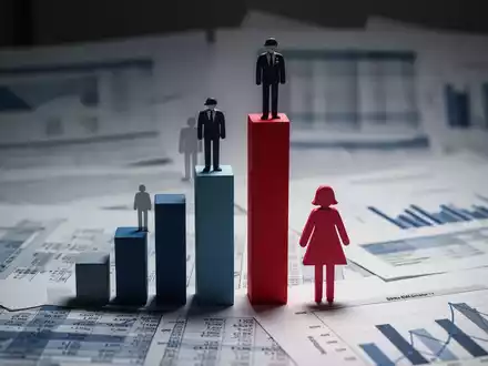 Zwei unterschiedlich hohe Balkendiagramme vor einem Hintergrund mit Finanzdokumenten, die den Gender Pay Gap symbolisieren. - Foto: über boerse-global.de