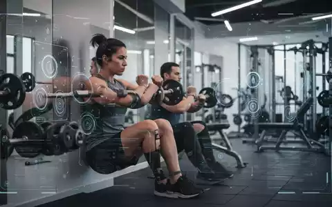 Eine Person macht eine Wandsitzübung in einem modernen Fitnessstudio, mit subtilen digitalen Elementen, die Technologie andeuten. - Foto: über boerse-global.de