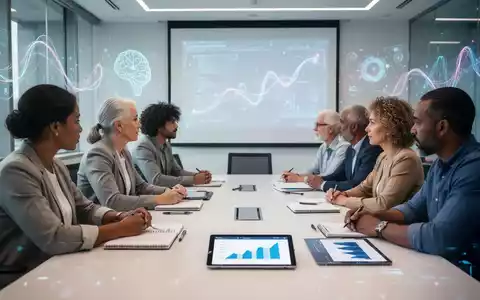Eine Gruppe von Menschen unterschiedlichen Alters und Hintergrunds nimmt an einer Schulung teil, umgeben von digitalen Elementen. - Foto: über boerse-global.de