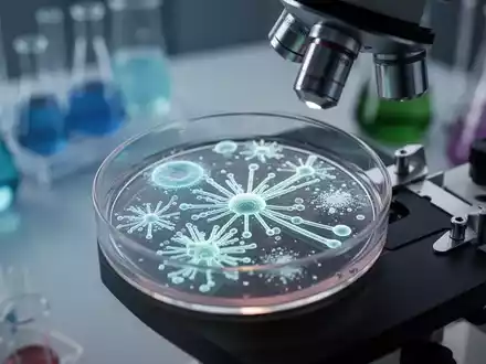 Nahaufnahme einer Petrischale mit leuchtenden probiotischen Bakterienkulturen unter einem Mikroskop in einem Labor. - Foto: ĂŒber boerse-global.de