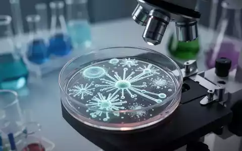 Nahaufnahme einer Petrischale mit leuchtenden probiotischen Bakterienkulturen unter einem Mikroskop in einem Labor. - Foto: über boerse-global.de