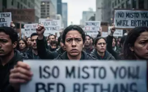 Eine Gruppe von Menschen demonstriert mit ernsten Gesichtern und unscharfen Protestschildern, die soziale Unruhen und Sorgen ausdrücken. - Foto: über boerse-global.de