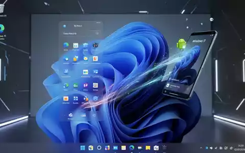 Windows 11-Desktop mit Android-Elementen in Startmenü und Taskleiste, Symbol für geräteübergreifende Funktionen. - Foto: über boerse-global.de