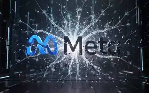 Metas Logo, fragmentiert und verzerrt, dahinter glühendes KI-Netzwerk, Symbol für Kontroversen. - Foto: über boerse-global.de