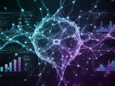 Abstrakte Visualisierung vernetzter Datenpunkte, die KI-Nutzungsmuster und Analysen darstellt, in blau-violettem Leuchten. - Foto: über boerse-global.de