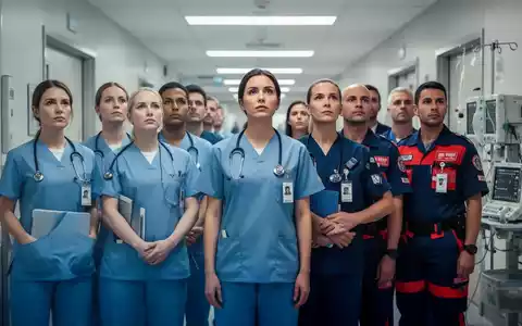 Eine Gruppe von Pflegekräften und medizinischem Personal steht vereint in einem modernen Krankenhausflur und blickt entschlossen nach vorne. - Foto: über boerse-global.de