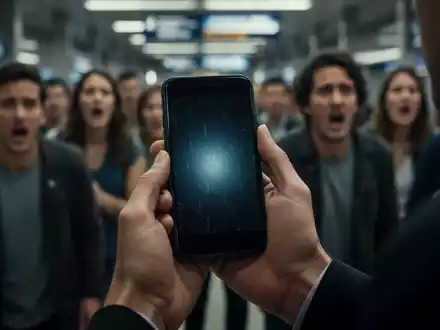 Eine Hand hält ein Smartphone in einem öffentlichen Bereich, während im unscharfen Hintergrund eine Menschenmenge zu sehen ist. - Foto: über boerse-global.de