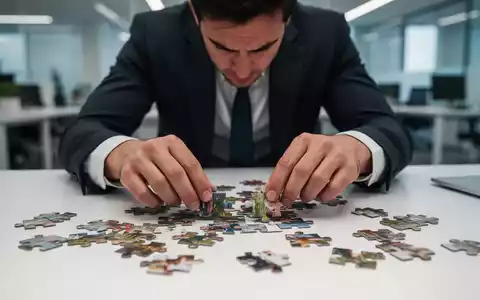 Eine Person arrangiert akribisch verstreute Puzzleteile auf einem weißen Schreibtisch, einige Teile sind fehl am Platz. - Foto: über boerse-global.de