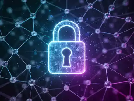 Leuchtendes digitales Vorhängeschloss-Symbol über einem abstrakten, vernetzten Netzwerk, das sichere Kryptowährungs-Compliance in der EU darstellt. - Foto: über boerse-global.de