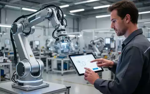 Schlanker mobiler Industrieroboterarm mit modularem Design, der mit einem Ingenieur in einer modernen Fabrik zusammenarbeitet. - Foto: über boerse-global.de