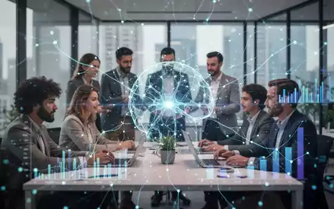 Eine futuristische Darstellung von Datenanalyse und künstlicher Intelligenz, die über ein geschäftiges Büro gelegt wird, um Produktivität zu symbolisieren. - Foto: über boerse-global.de