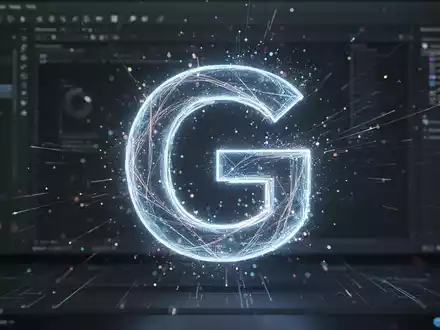Stilisiertes, leuchtendes digitales 'G'-Symbol, das GIMP darstellt, aus abstrakten Lichtpartikeln auf dunklem digitalem Hintergrund. - Foto: über boerse-global.de